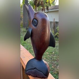 Jumping Dolphin‎ Vintage hand crafted carved wood tourist kitsch